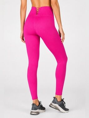Fabletics Hot Pink Ribbed Lace Up High Rise Leggings M